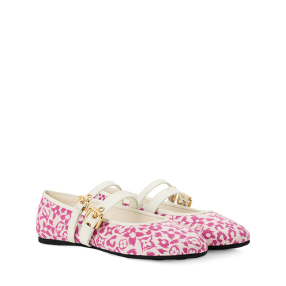 Women's Bella Mary-Jane Ballerina Pink Monogram Leopard Canvas 1AJLNX