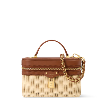 Women's Vanity Chain Pouch Rattan Leather Brown Chain Wallet