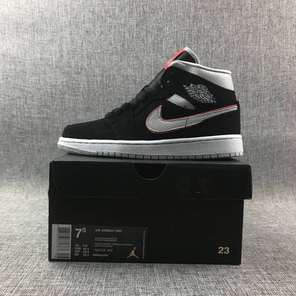 Air Jordan 1 Mid Black White With Orange Swooh AJ1