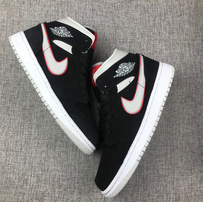 Air Jordan 1 Mid Black White With Orange Swooh AJ1