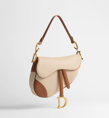 Women's Medium Saddle Bag With Two-Tone Trench And Marron Bobby Calfskin And Strap
