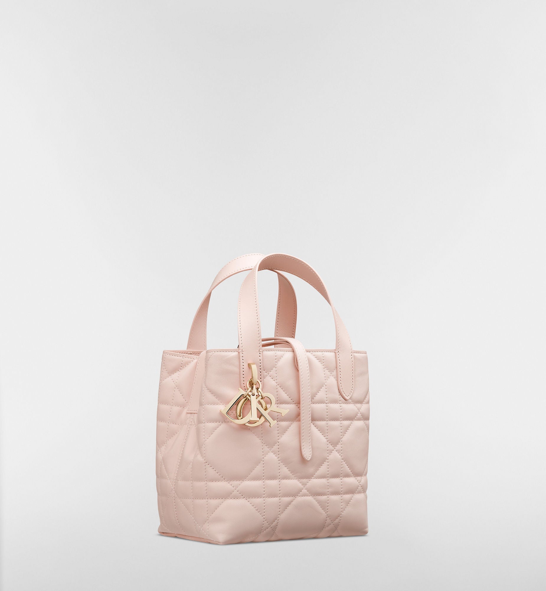 Women's Small Toujours Vertical Tote Bag With Powder Pink Macrocannage Calfskin And Strap