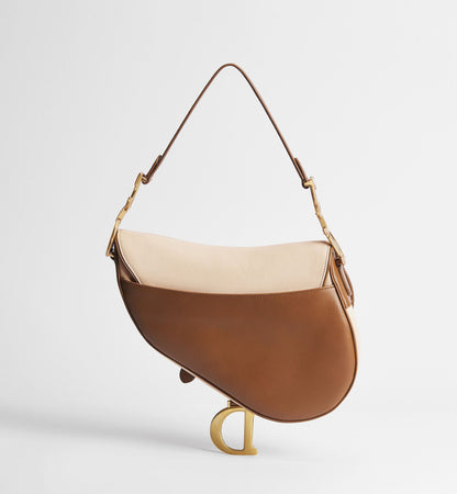 Women's Medium Saddle Bag With Two-Tone Trench And Marron Bobby Calfskin And Strap