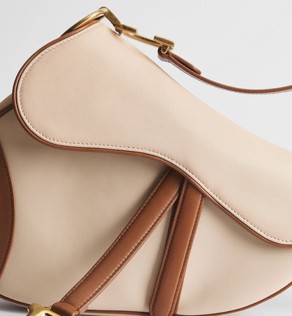 Women's Medium Saddle Bag With Two-Tone Trench And Marron Bobby Calfskin And Strap