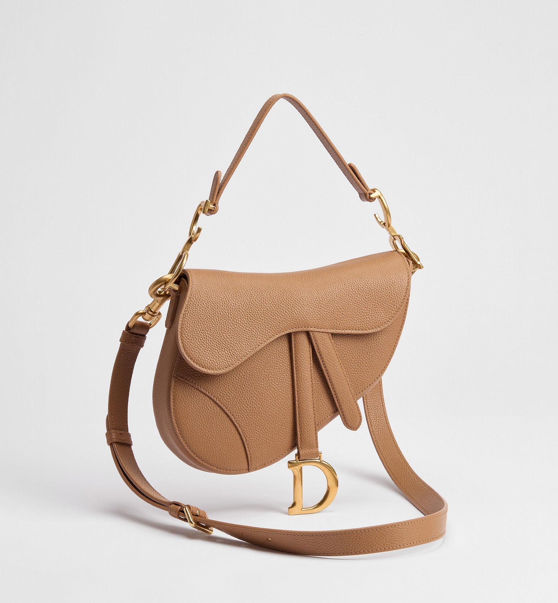 Women's Small Saddle Bag With Camel Grained Calfskin And Strap