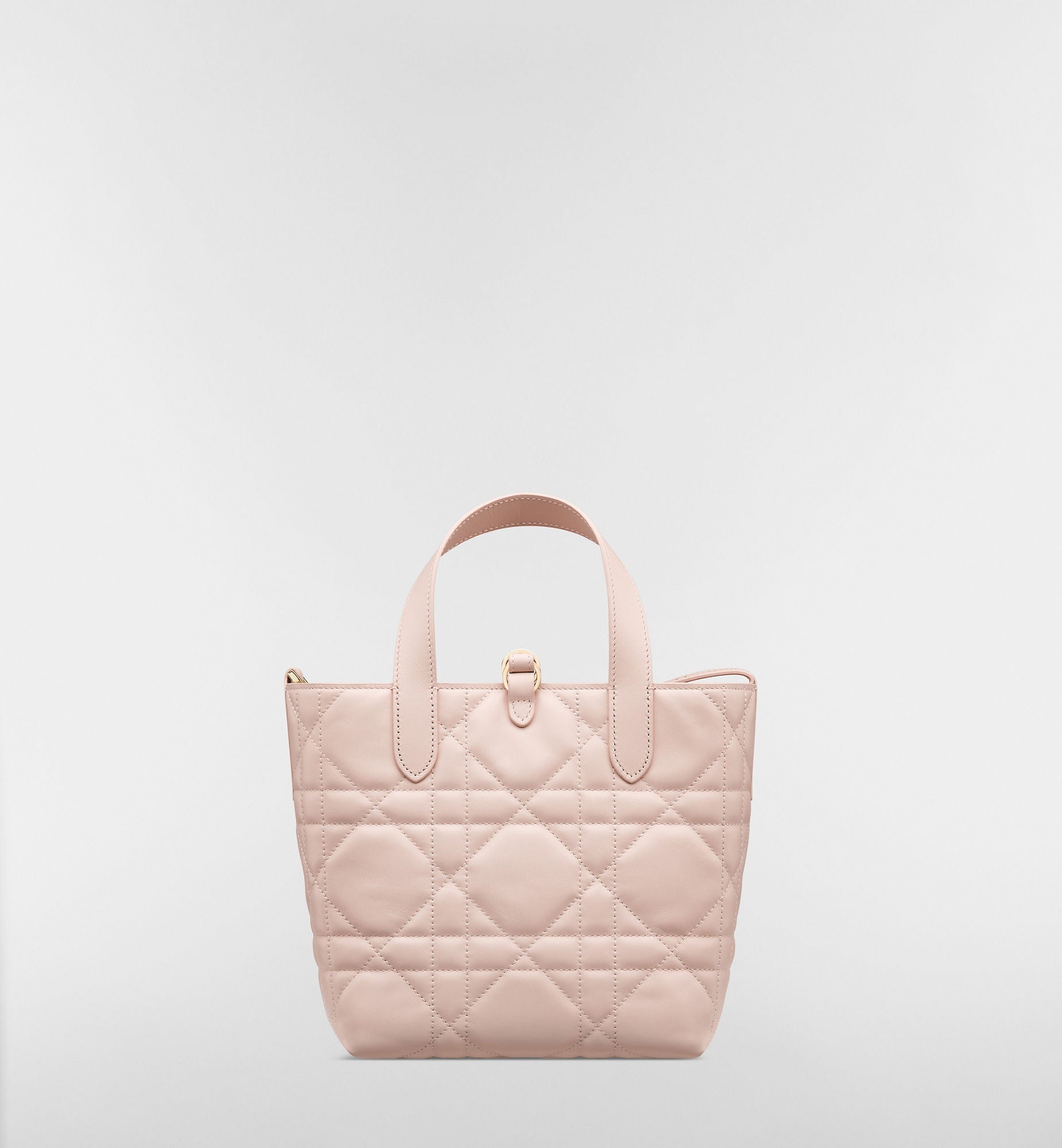 Women's Small Toujours Vertical Tote Bag With Powder Pink Macrocannage Calfskin And Strap