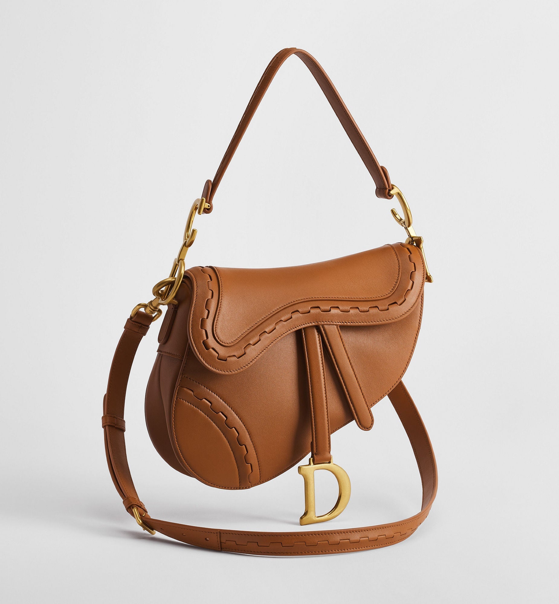 Women's Small Saddle Bag With Marron Bobby Calfskin Marquetry And Strap