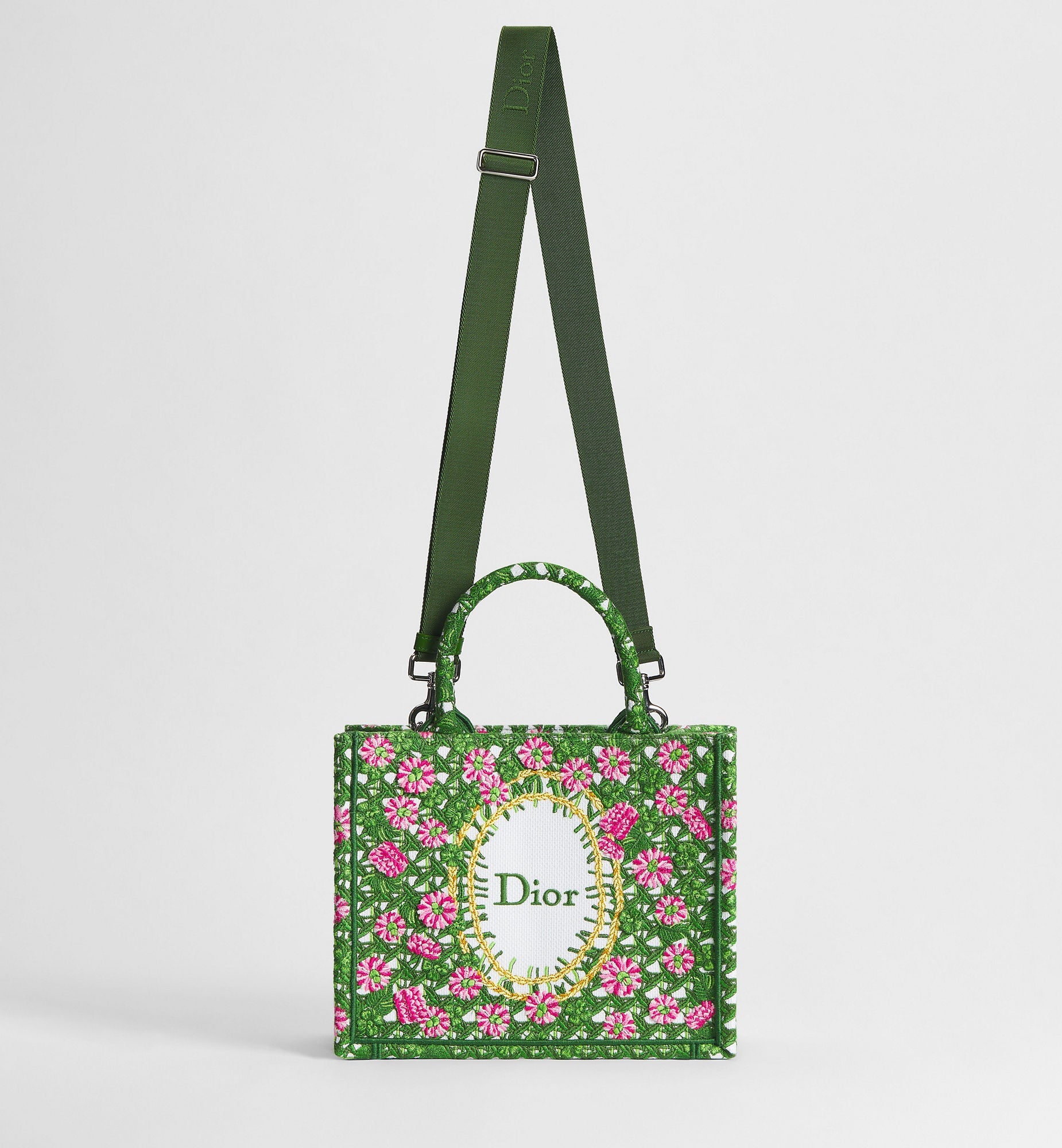 Women's Small Book Tote With Multicolor Cannage Garden Embroidery And Strap