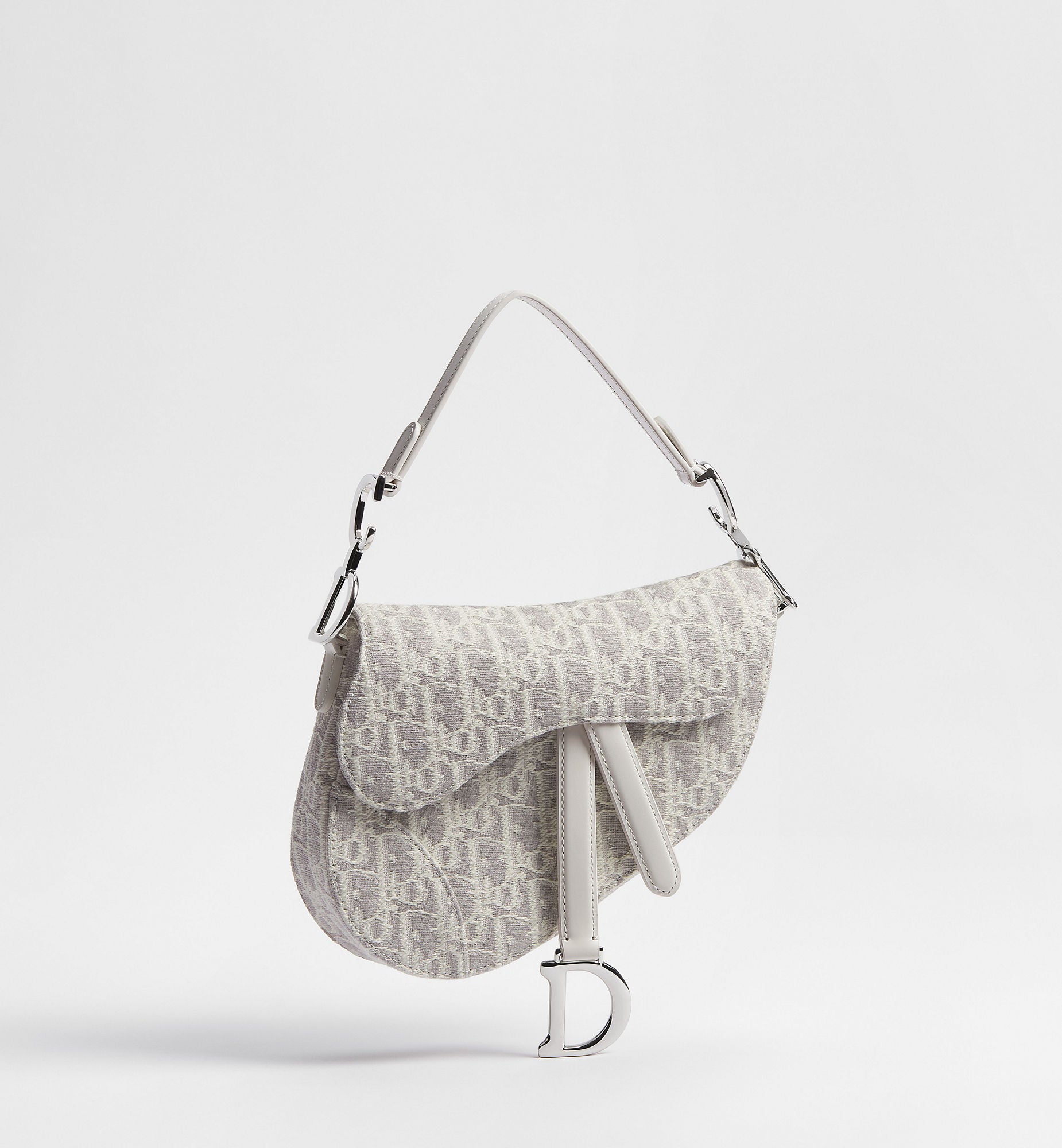 Women's Small Saddle Bag With Latte and Gray Oblique Jacquard And Strap