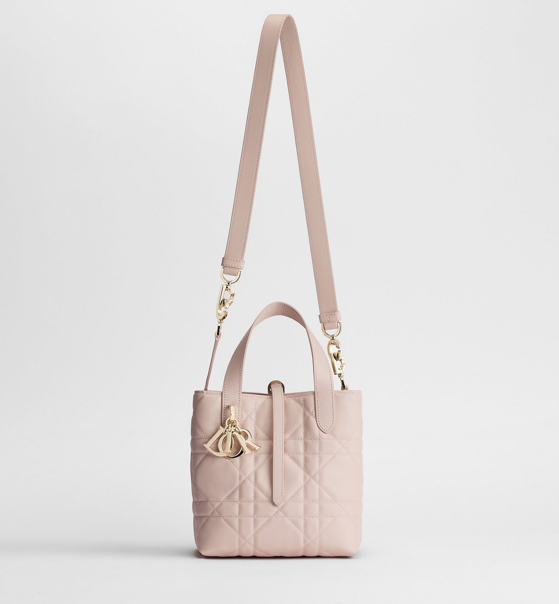 Women's Small Toujours Vertical Tote Bag With Powder Pink Macrocannage Calfskin And Strap