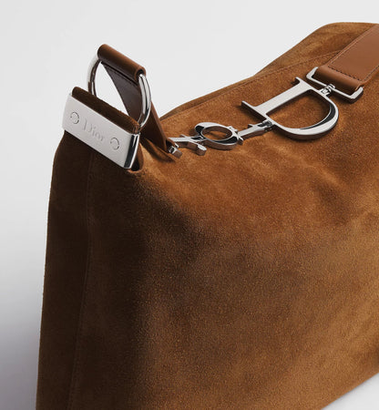 Women's Medium Shoulder Bag With Golden Saddle Suede Calfskin And Strap