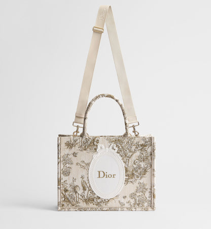 Women's Medium Book Tote With Toile de Jouy Garden Embroidery And Strap