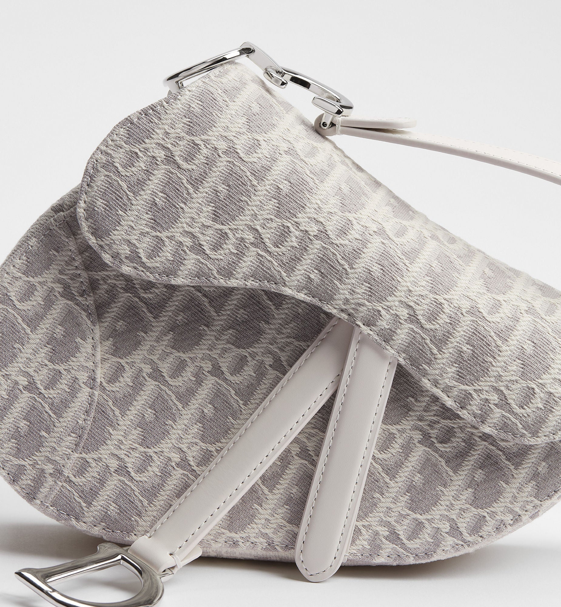 Women's Small Saddle Bag With Latte and Gray Oblique Jacquard And Strap