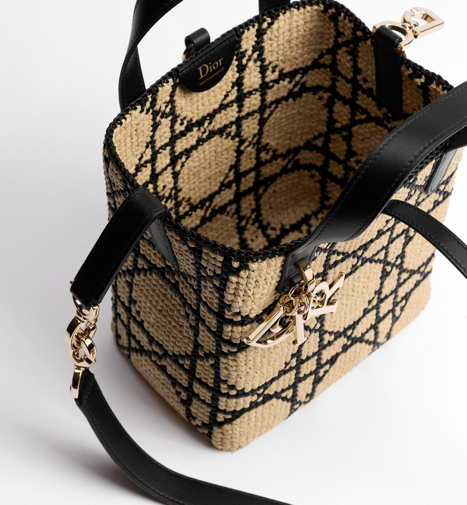 Women's Small Toujours Tote With Macrocannage Raffia And Black Calfskin And Strap