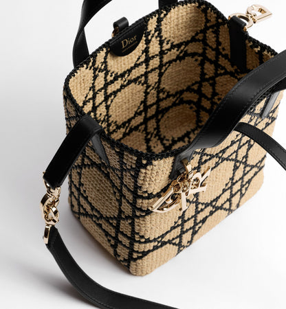 Women's Small Toujours Tote With Macrocannage Raffia And Black Calfskin And Strap