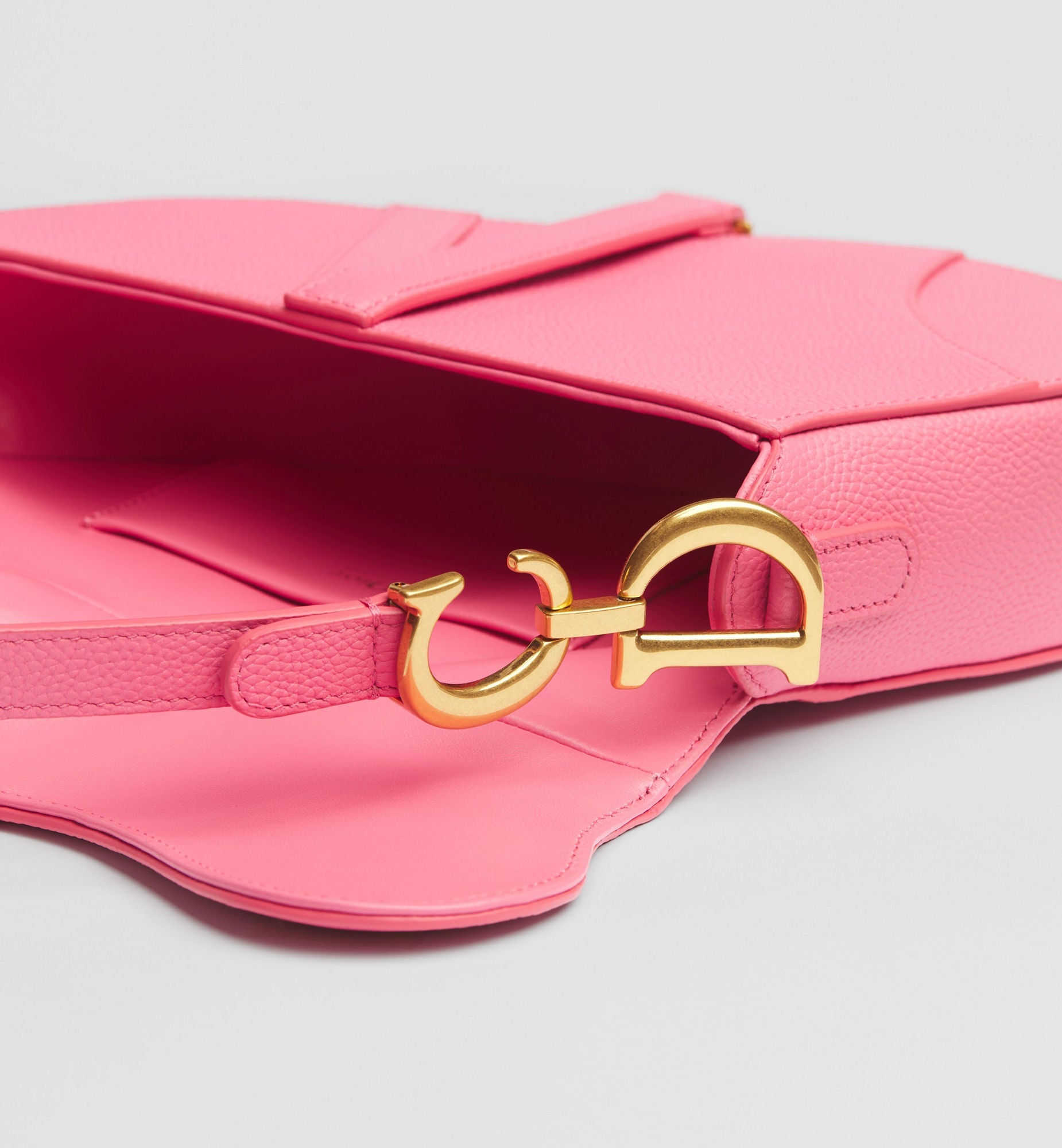 Women's Small Saddle Bag With Fraise Grained Calfskin And Strap