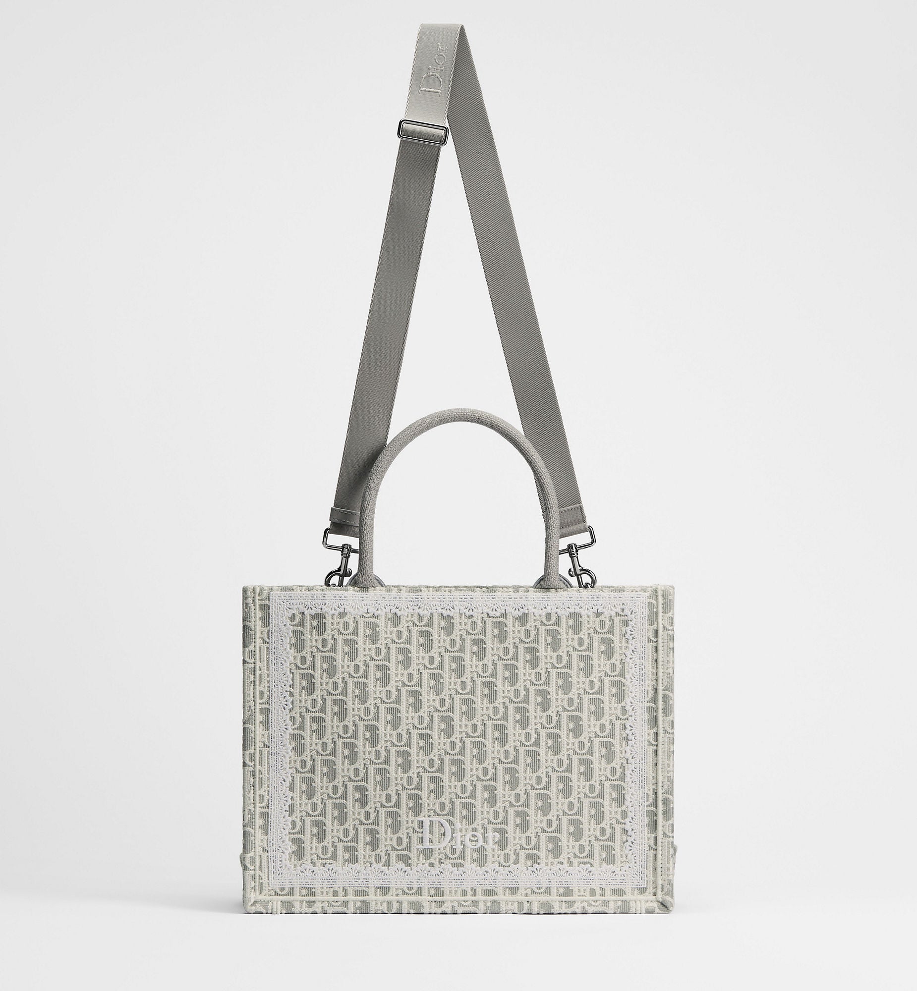 Women's Med Book Tote With Latte & Gray Oblique Embroidery & White Lace & Strap