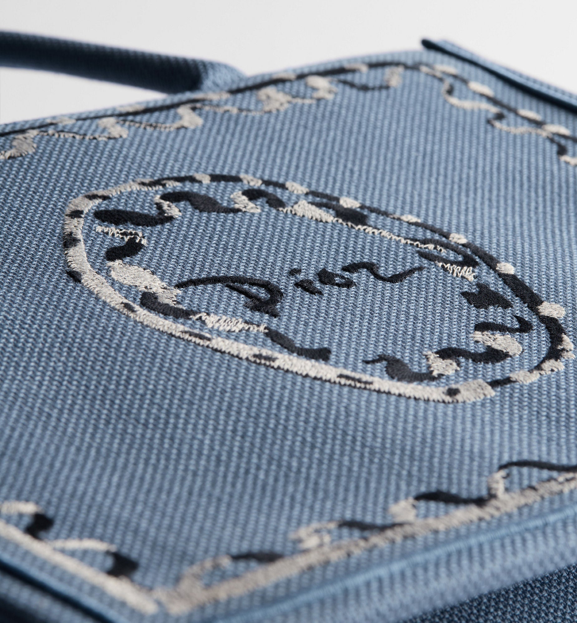 Women's Medium Book Tote With Blue-Greige Painted Ribbon And Shoulder Strap
