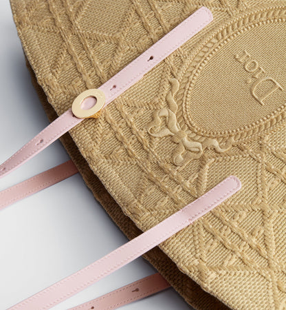 Women's Medium Dior Blooming Bag With Rose Tendre Pink Raffia-Effect Cannage And Strap