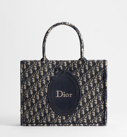 Medium Dior Book Tote With Blue Oblique Jacquard And Embroidered Médaillon