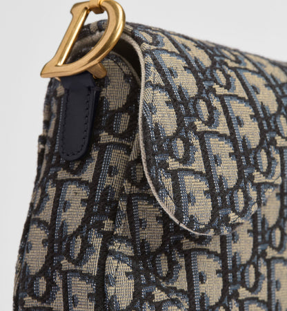 Women's Small Saddle Bag With Blue Oblique Jacquard And Strap