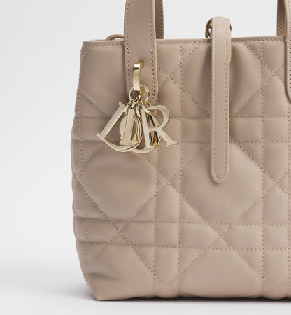 Women's Small Toujours Vertical Tote Bag With Powder Beige Macrocannage Calfskin And Strap