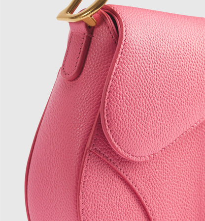 Women's Small Saddle Bag With Fraise Grained Calfskin And Strap