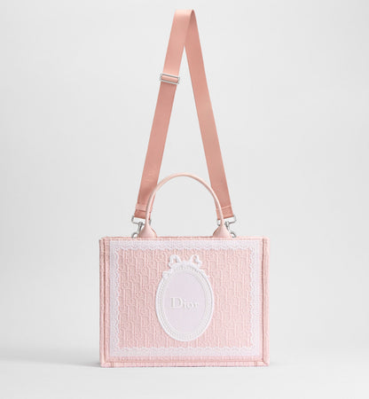 Women's Medium Book Tote With Soupir Pink Oblique Embroidery And Strap