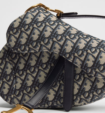 Women's Small Saddle Bag With Blue Oblique Jacquard And Strap
