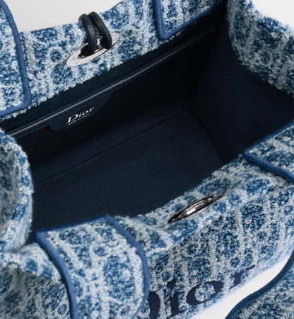 Women's Small Spongy Book Tote With Blue Textured Fabric And Embroidered Signature