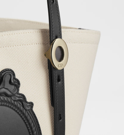 Women's Small Dior Blooming Bag With Beige Canvas And Black Calfskin