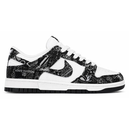 LV x Nike Dunk Low Sneaker in Black and White Monogram Canvas