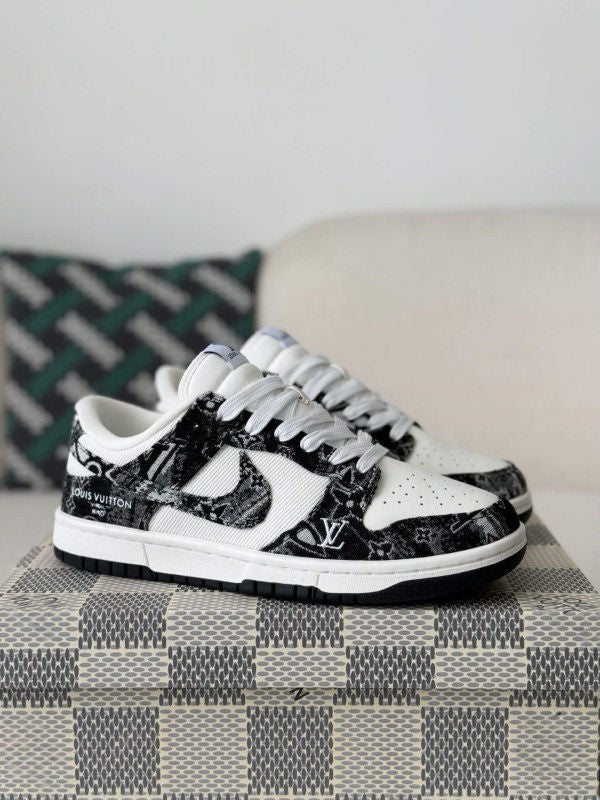 LV x Nike Dunk Low Sneaker in Black and White Monogram Canvas