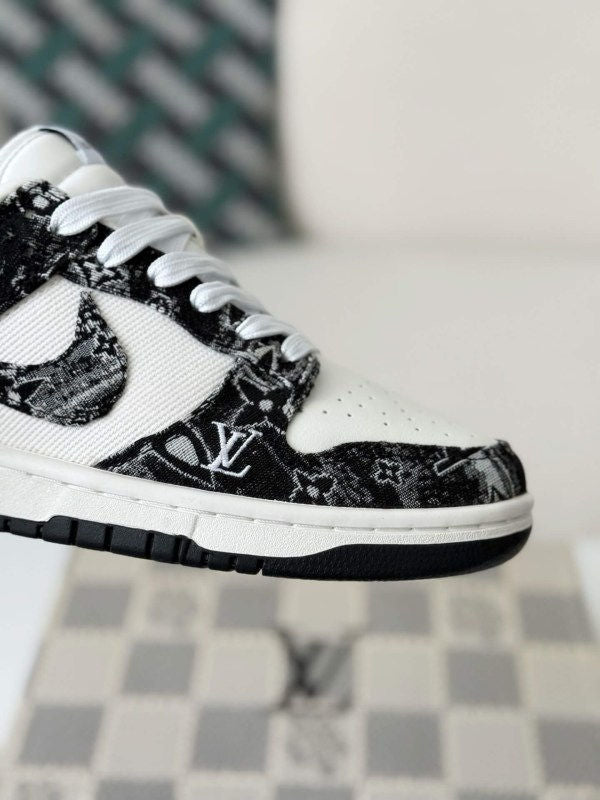 LV x Nike Dunk Low Sneaker in Black and White Monogram Canvas
