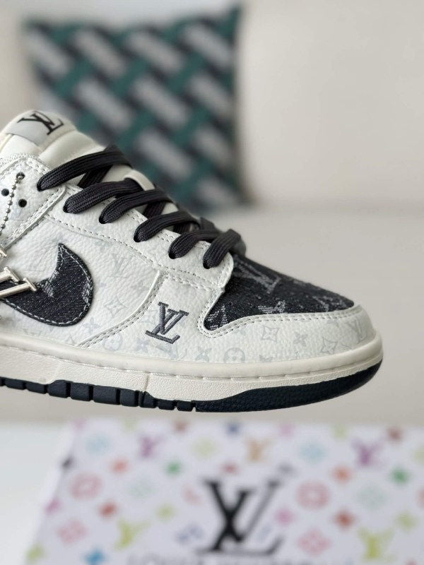 LV x Nike Dunk Low Sneaker in Black and White Monogram Canvas