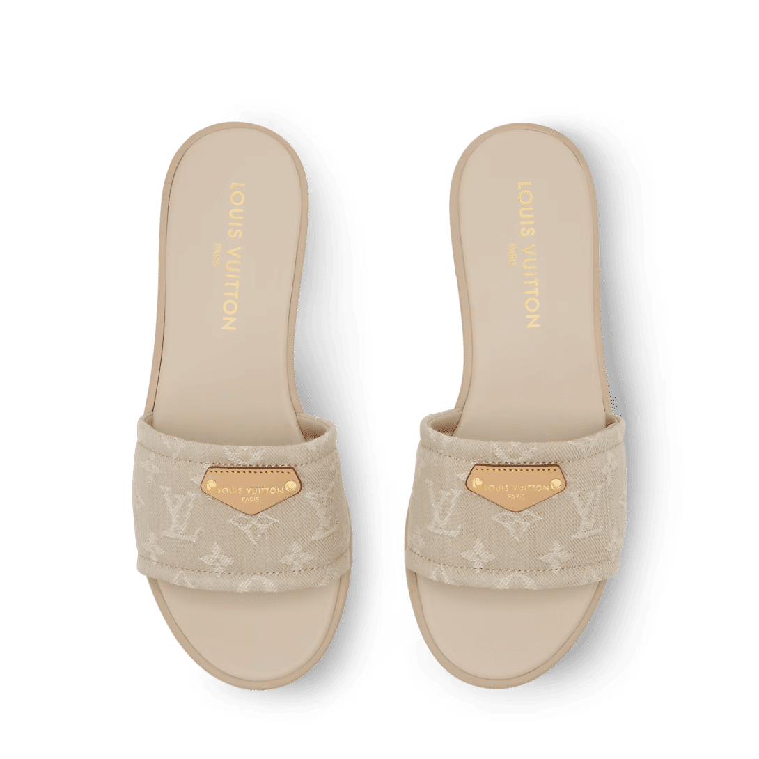 LV Lily Flat Mule Beige Denim
