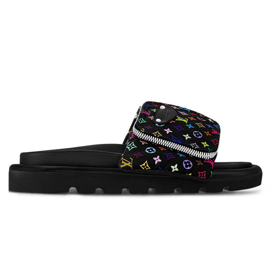 LV Pool Pillow Flat Comfort Mule  x "Takashi Murakami" Black Multicolor