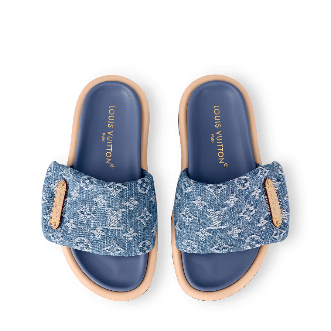 LV Pool Pillow Flat Comfort Mule Blue Denim