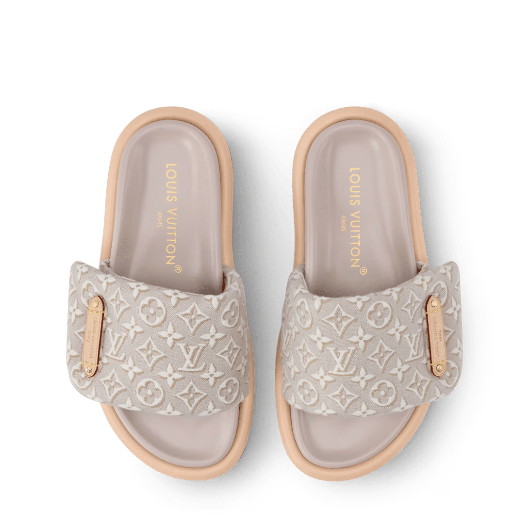 LV Pool Pillow Flat Comfort Mule Beige Jacquard