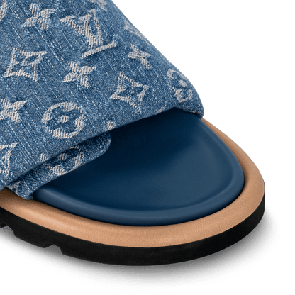 LV Pool Pillow Flat Comfort Mule Blue Denim
