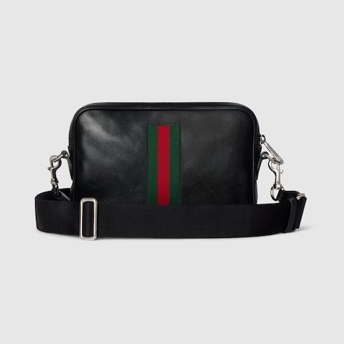 Men's Small Crossbody Bag With Soft Leather And Web Intarsia