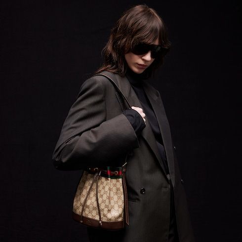 Small Bucket Bag GG Coated Canvas Web