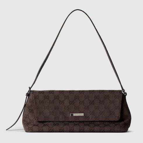 Women's Madison Medium Shoulder Bag With GG Canvas And Logo Plaque