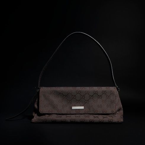Women's Madison Medium Shoulder Bag With GG Canvas And Logo Plaque