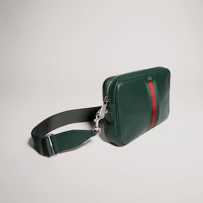 Men's Small Crossbody Bag With Leather And Web Intarsia