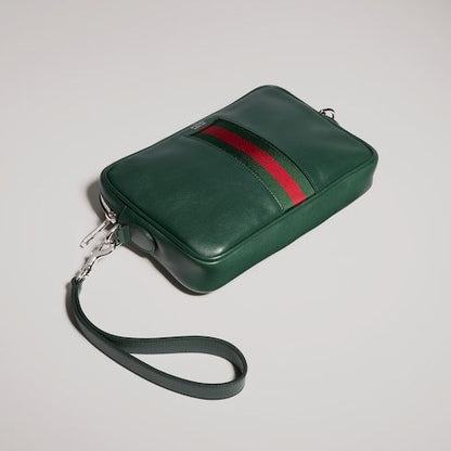 Men's Small Crossbody Bag With Leather And Web Intarsia