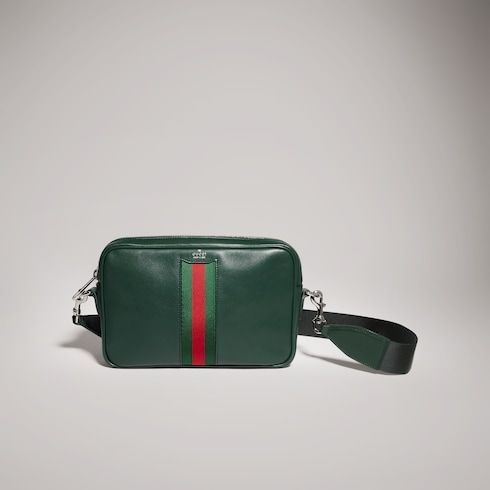 Men's Small Crossbody Bag With Leather And Web Intarsia