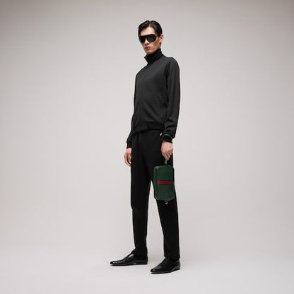 Men's Small Crossbody Bag With Leather And Web Intarsia