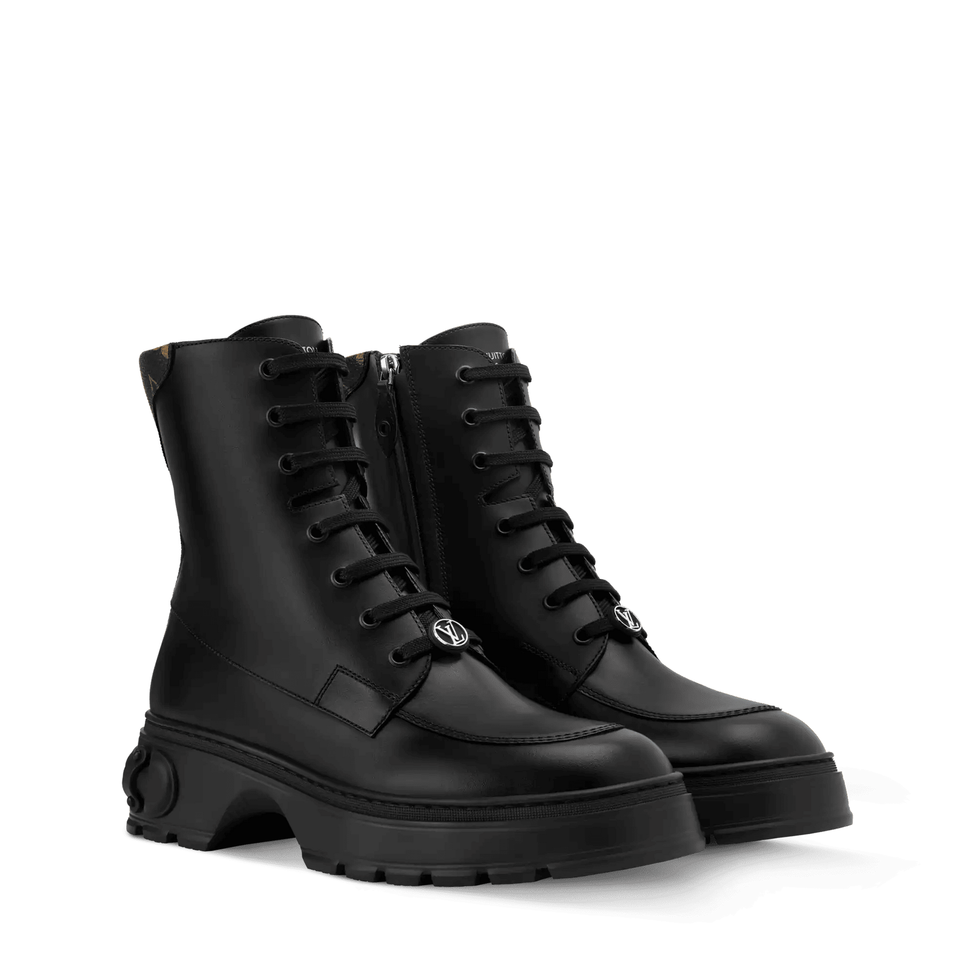 Women's LV Squad Lace-up Ankle Boot Black Calf Leather 1AICA2