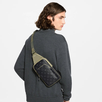 Avenue Slingbag PM Monogram Eclipse Canvas Khaki Green Palladium-Tone Hardware